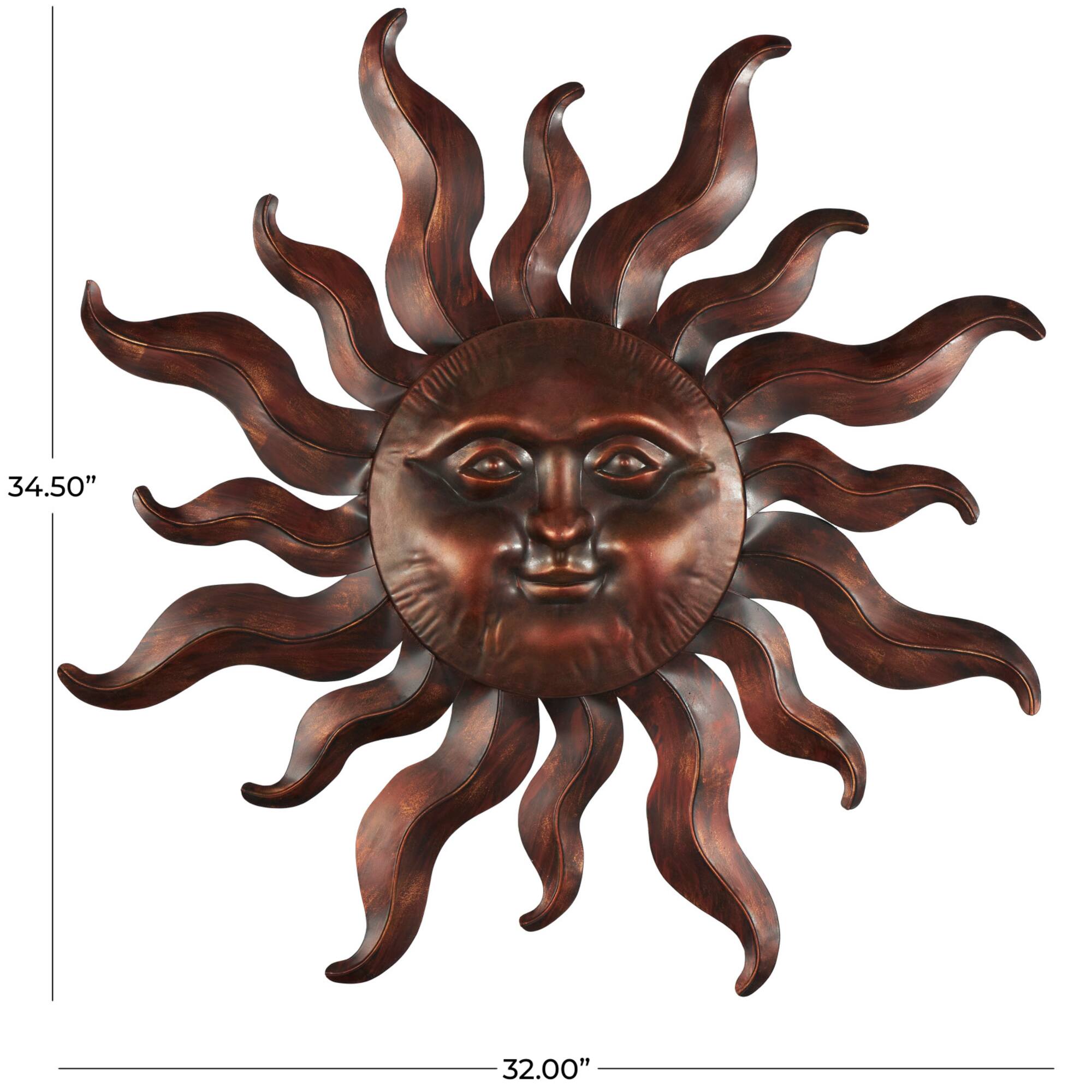 Bronze Metal Sun Wall Decoration with Smiling Face